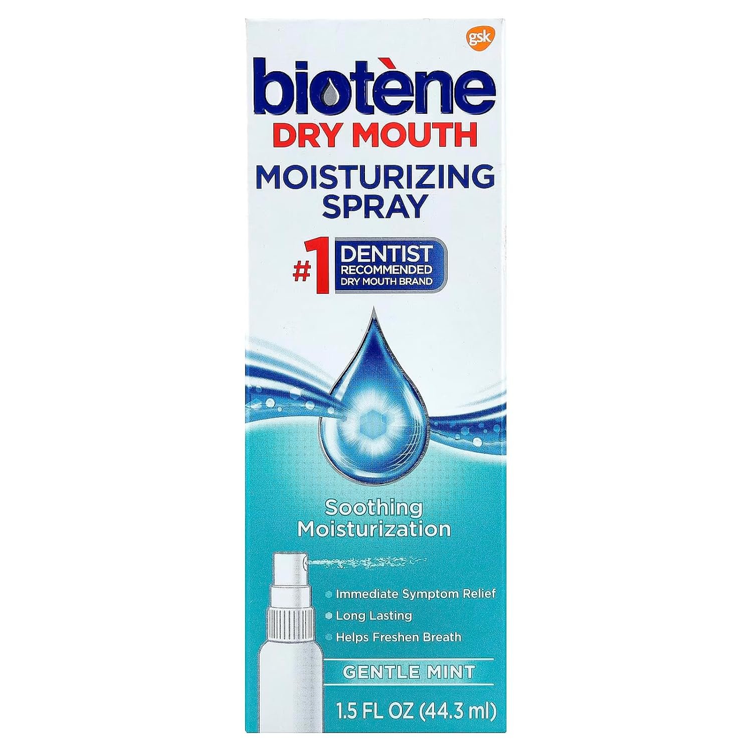 Biotene Moisturizing Dry Mouth Spray, Moisturizing Spray for Dry Mouth and Bad Breath, Gentle Mint – 1.5 fl oz (Pack of 4)