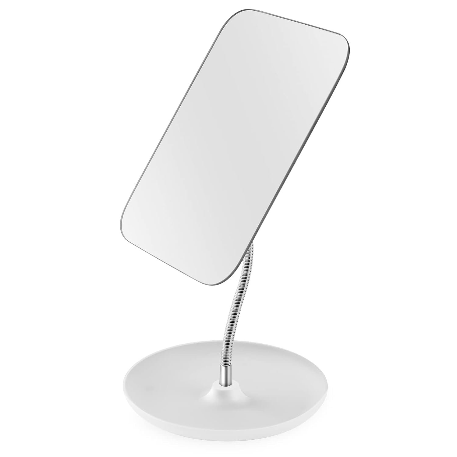 LFOYOU Table Vanity Mirror with Stand – Makeup Mirror for Desk – Adjustable Flexible Gooseneck, 360°Rotation Folding Portable Bathroom Shaving Cosmetic Mirror Square