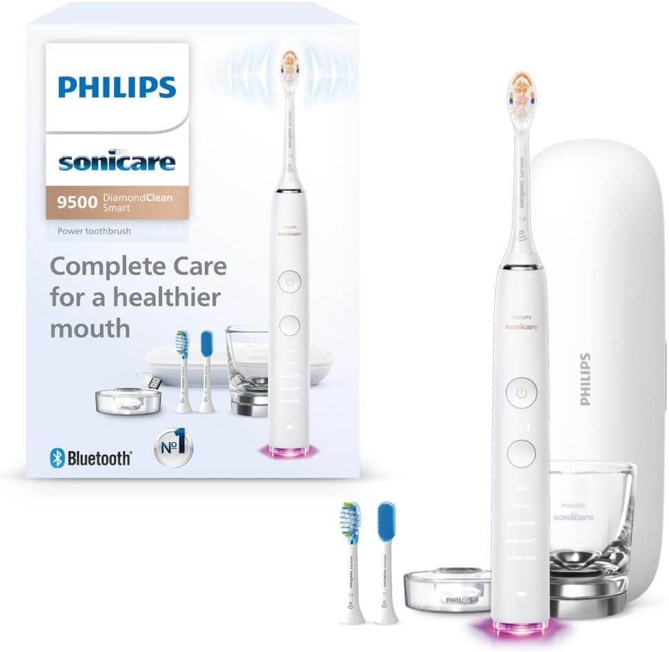 Philips Sonicare DiamondClean 9500 Electric Toothbrush 3 Brush Heads, White