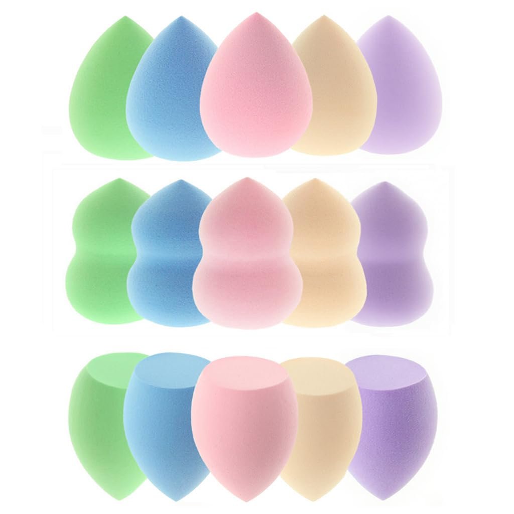 15-Pack Soft Makeup Sponges, Multi-Shape for Foundation