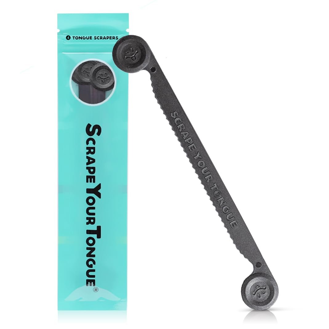 ScrapeYourTongue – #1 Daily Tongue Scraper for Oral Health. 100% Recyclable, Reusable, and Gag Proof Tongue Cleaner (4 Count (Pack of 1))