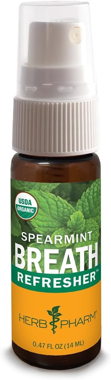 Herb Pharm Breath Refresher Certified Organic Herbal Fresh Breath Spray with Spearmint Essential Oil, 1/2 Oz