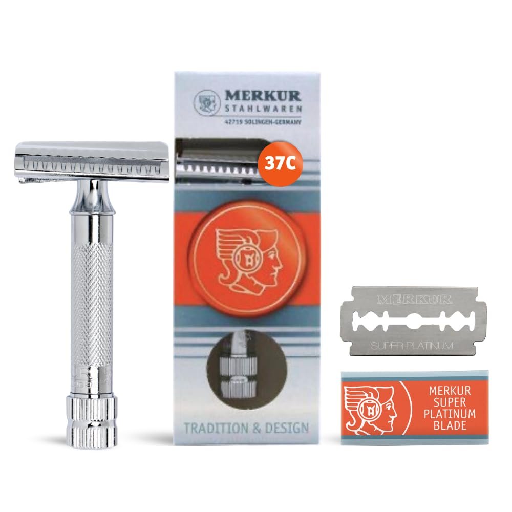 MERKUR 37C Double Edge Safety Razor | Slant Bar Design – Standard Handle | Made in Germany | Plastic-Free | Two Piece Design