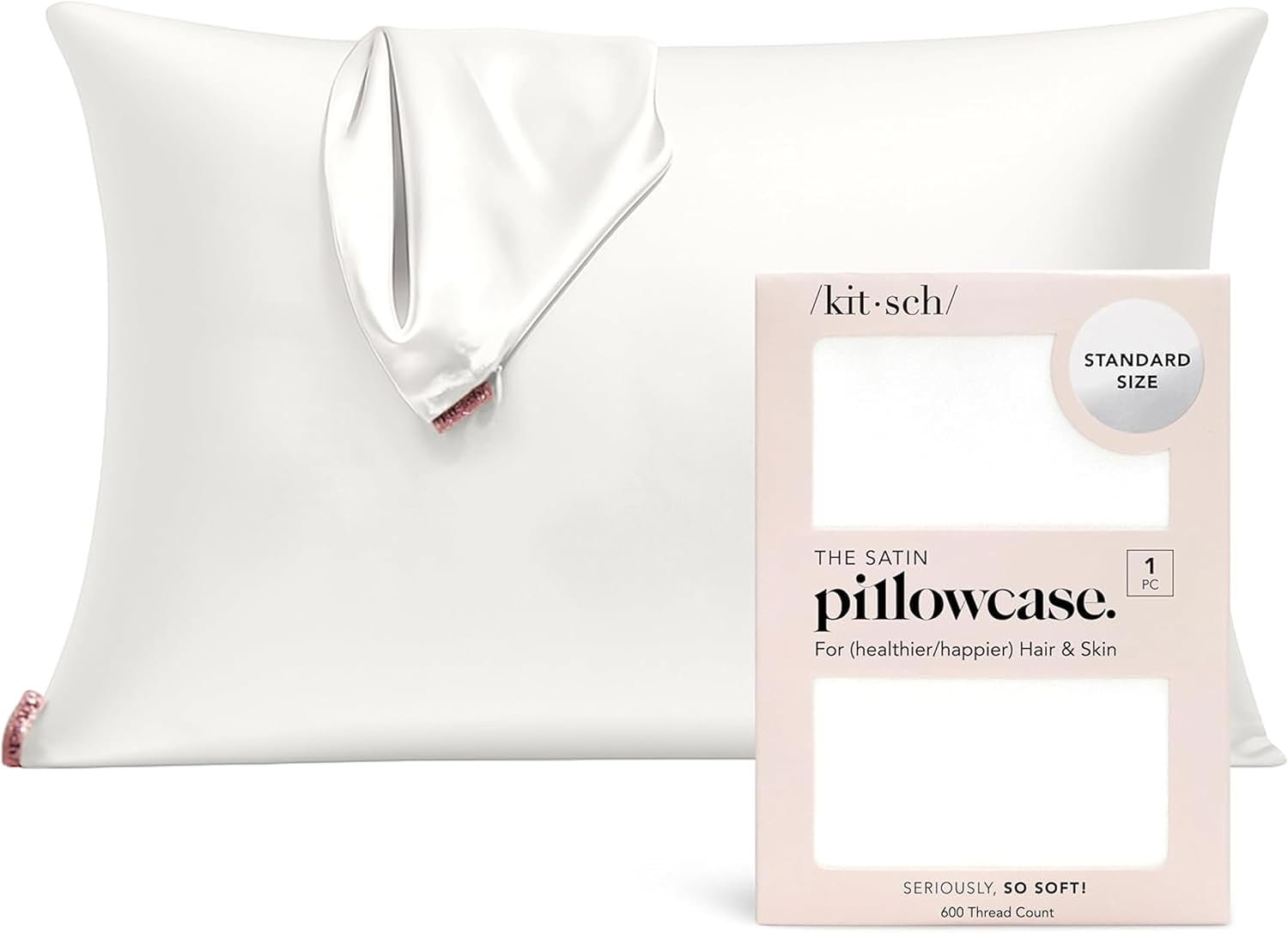 Kitsch Satin Pillowcase with Zipper – Standard Size, Ivory