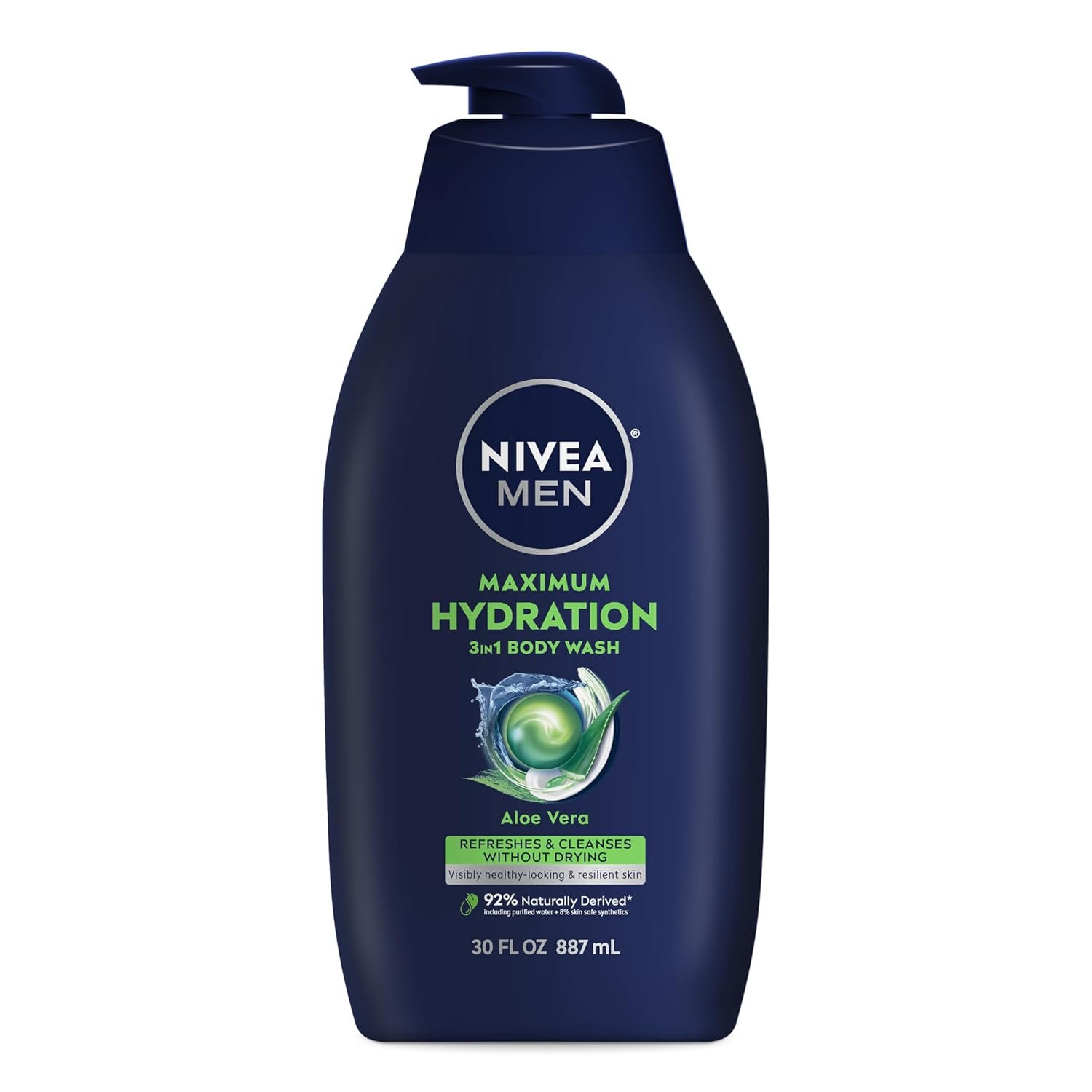 NIVEA MEN Maximum Hydration 3-in-1 Body Wash, Aloe Vera, 30 FL OZ