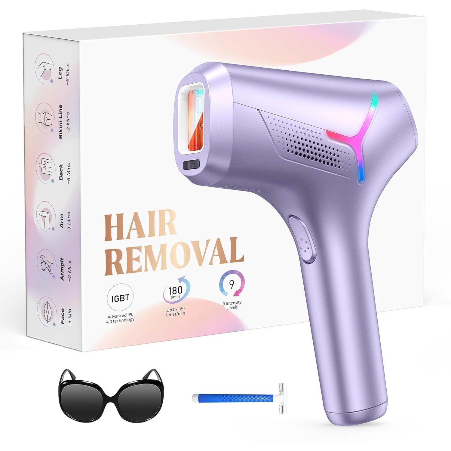 LYSMOSKI Laser Hair Removal for Women and Men, At-Home IPL Hair Removal Device with 5.2 cm² Treatment Window, Nearly Painless, Visible Results in 2 Weeks, Full Body Treatment in 8 Minutes,Purple