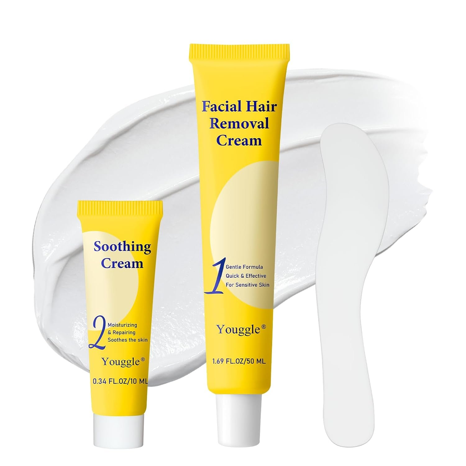 5 Min Facial Hair Removal For Women and Men, Painless & Gentle Sensitive Skin Hair Removal Cream with Soothing Cream for Chin & Upper Lip & Cheeks -2.03 Fl Oz