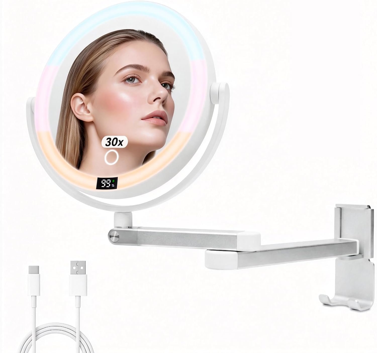 Wall Mounted Makeup Mirror, Digital Screen Magnifying Mirror with Light