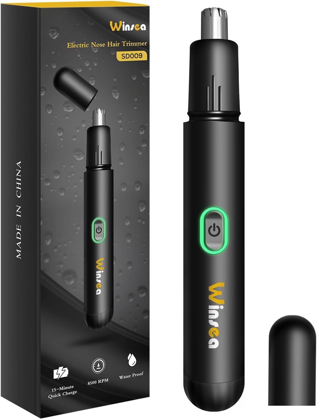 Winsea Precision Nose Hair Trimmer – 360° Safe & Efficient Electric Trimming, USB Rechargeable, Waterproof, for Nose, Ear, Eyebrows, and Beard Grooming