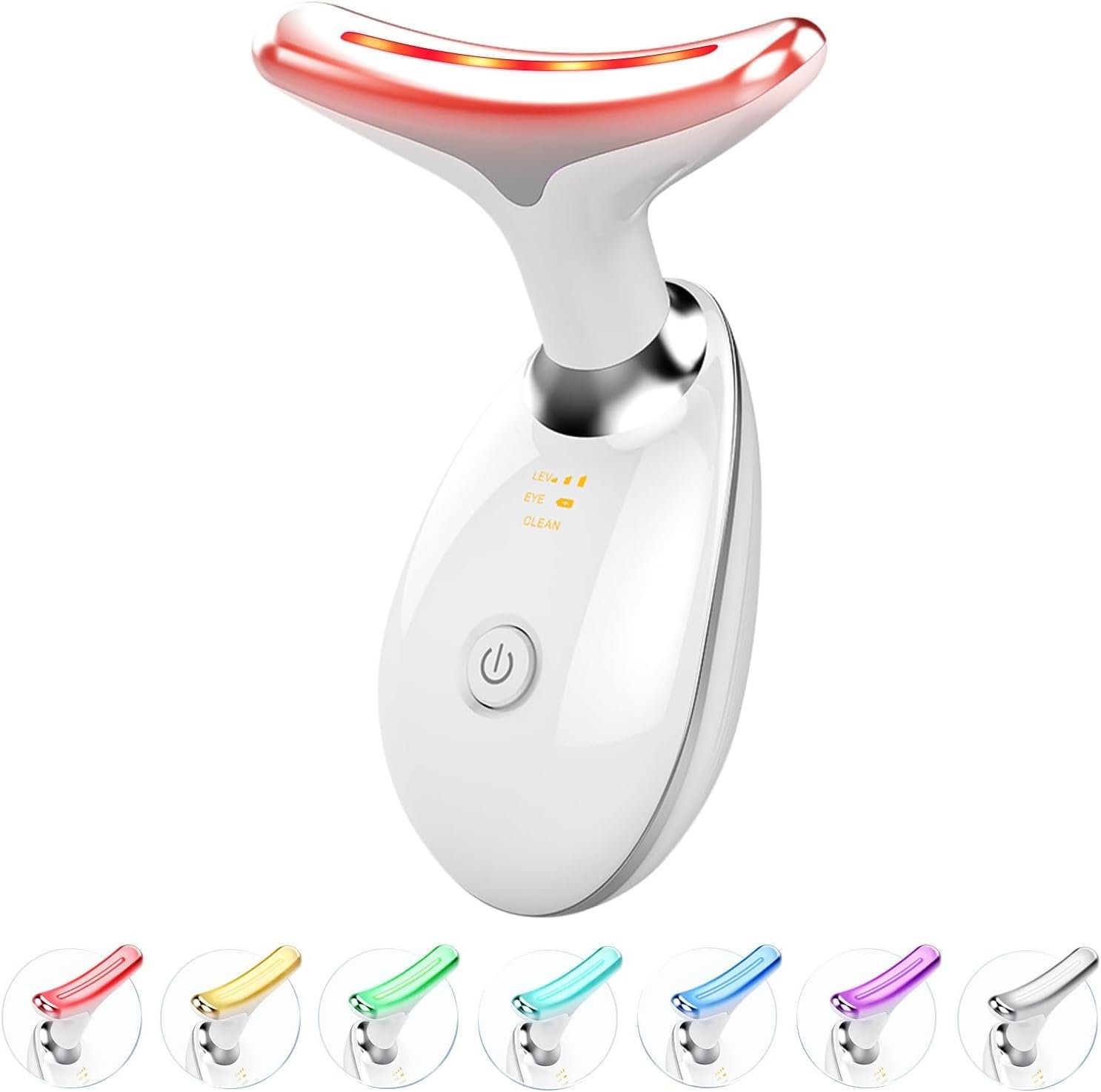 Red Light Therapy for Face and Neck, 7 Color Light Based Face Massager Tool, Portable Skin Care Tool for Firming, Tightening and Lifting, Gifts for Women & Men (White)