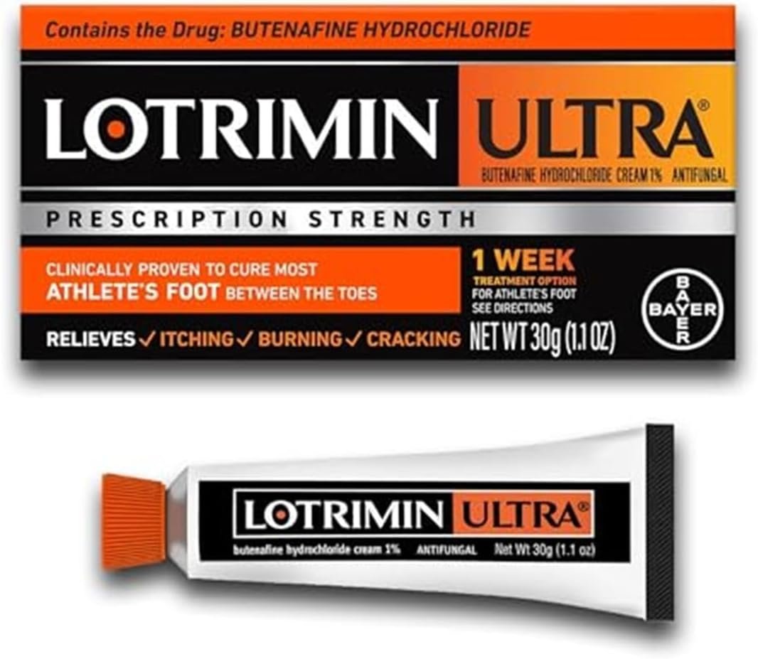 Lotrimin Ultra 1 Week Athlete’s Foot Treatment, Prescription Strength Butenafine Hydrochloride 1%, Cures Most Athlete’s Foot Between Toes, Cream, 1.1 Oz