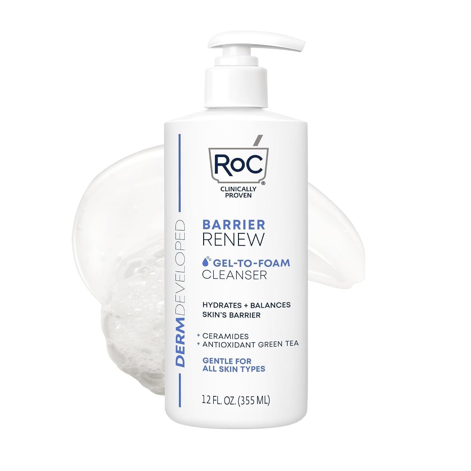 RoC Barrier Renew Gel to Foam Facial Cleanser, Sensitive Skin, non-drying