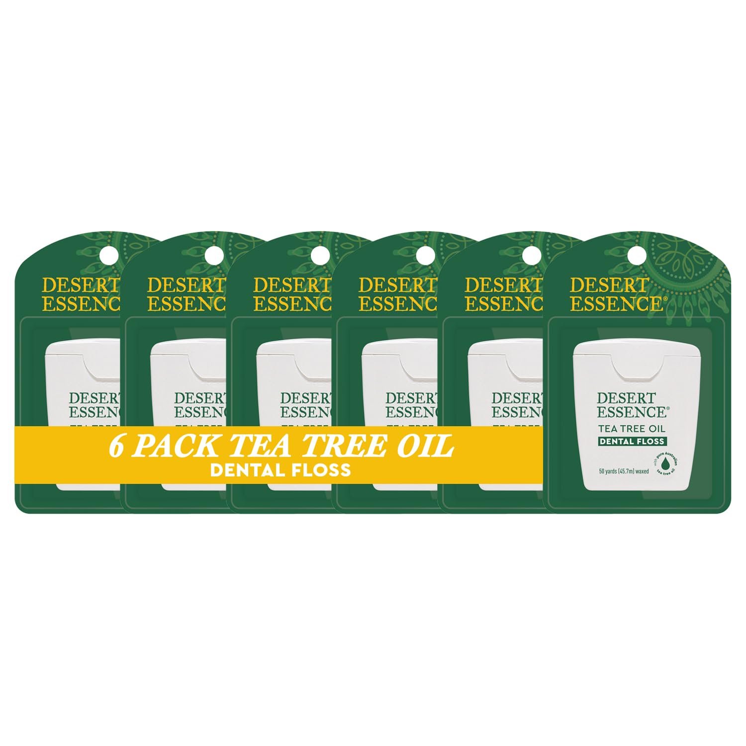 Desert Essence, Tea Tree Dental Floss 50 yd – Gluten Free – Cruelty Free – Naturally Waxed with Bees Wax – No Shred Floss – Tea Tree Oil – Removes Plaque and Build Up, pack of 6