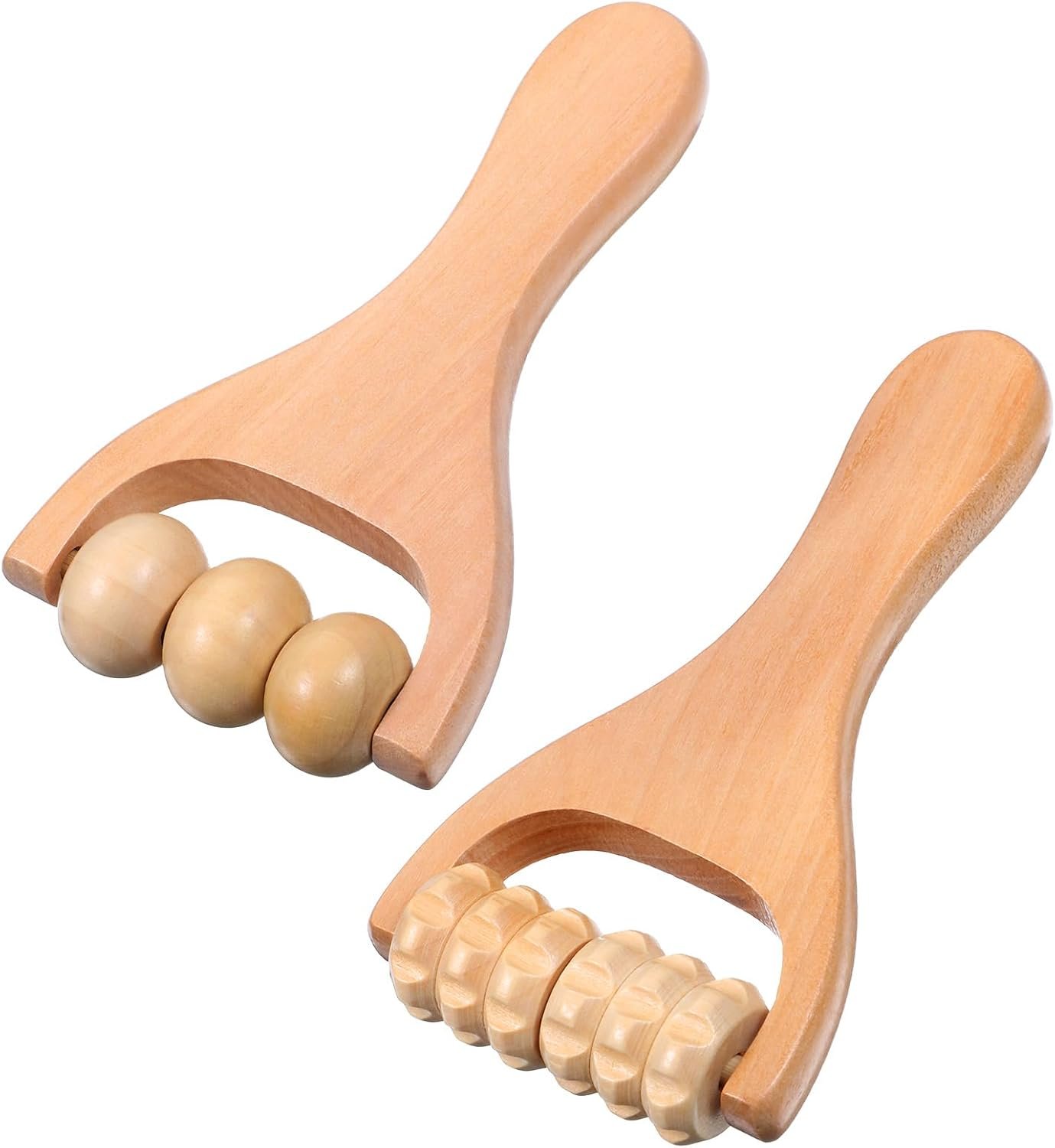 2Pcs Wooden Massage Roller Handheld Bead Massage Tool for Legs Body Feet Muscle Roller Stick