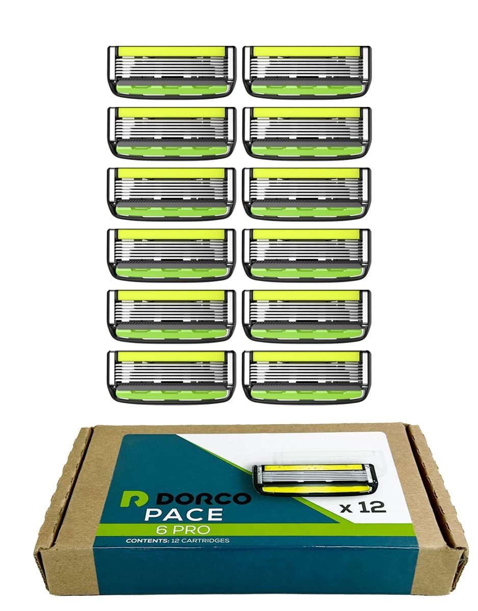 DORCO Pace 6 Pro Razor Blade Refills – Six Blade Cartridges with Trimmer, Vitamin E & Aloe Vera Strip – 12 Count, Fits Pace Pro Handles Only (No Handle Included)