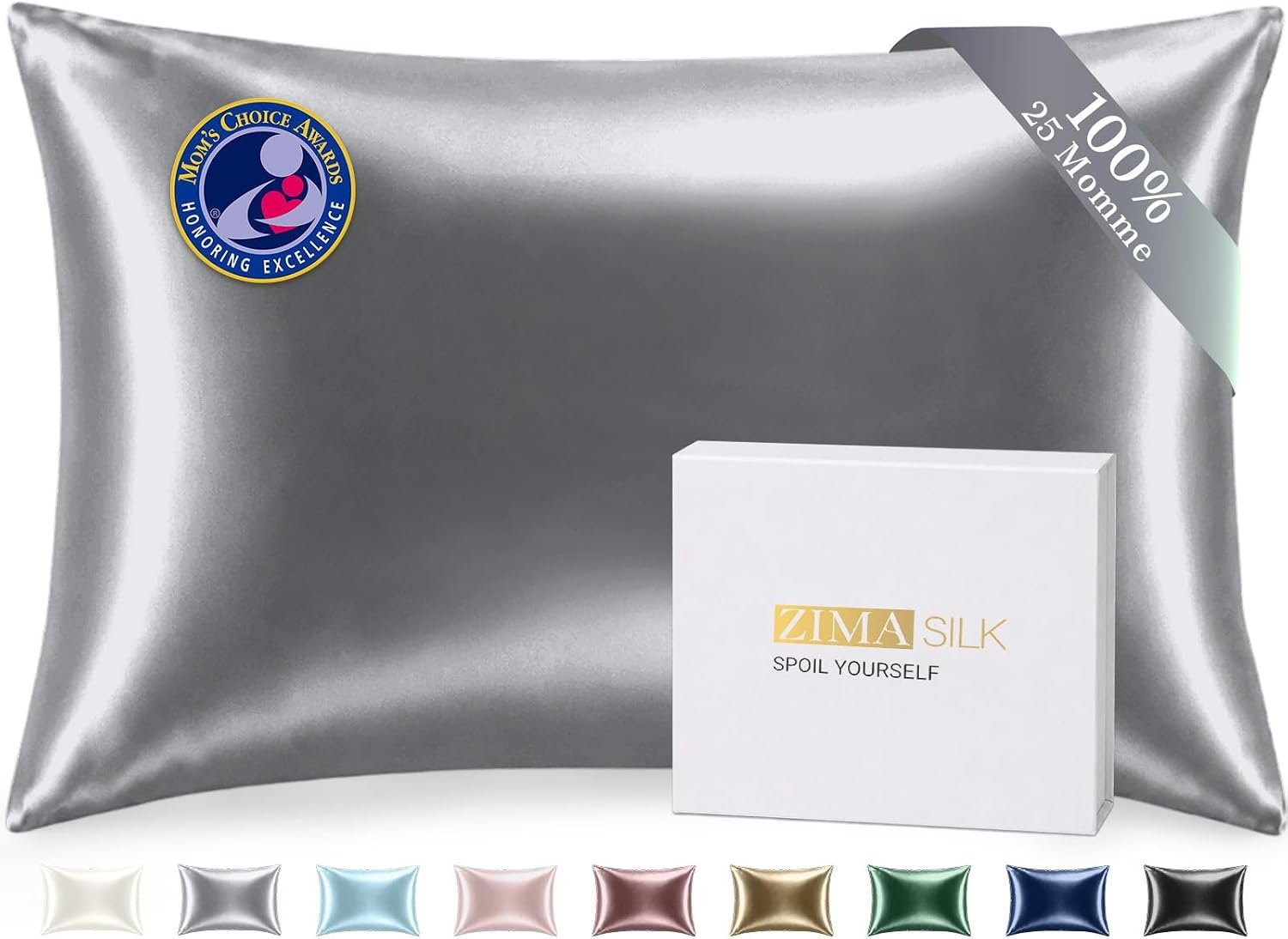 ZIMASILK 25 Momme 100% Pure Mulberry Silk Pillow Cases, Iron Gray, Standard