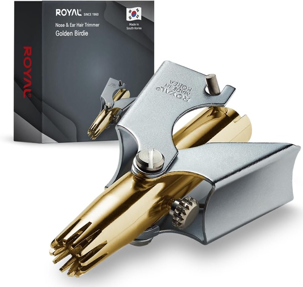 ROYAL Birdie Manual Nose Hair Trimmer for Men, Made in Korea Battery Free Painless Water Resistant Nose Trimmer with 12 Dual Blades, Patented ET-4 Series
