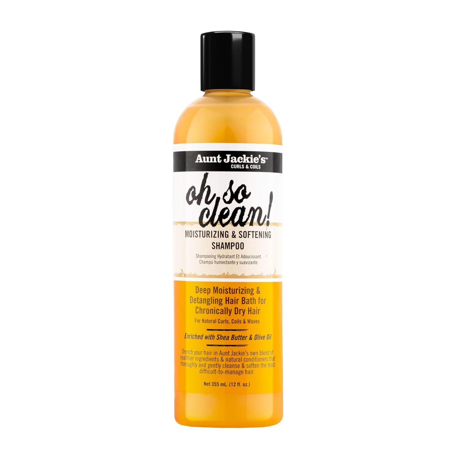 Aunt Jackie’s Curls and Coils Oh So Clean Deep Moisturizing and Softening Hair Shampoo for Natural Curls, Coils and Waves, Enriched shea Butter, 12 oz