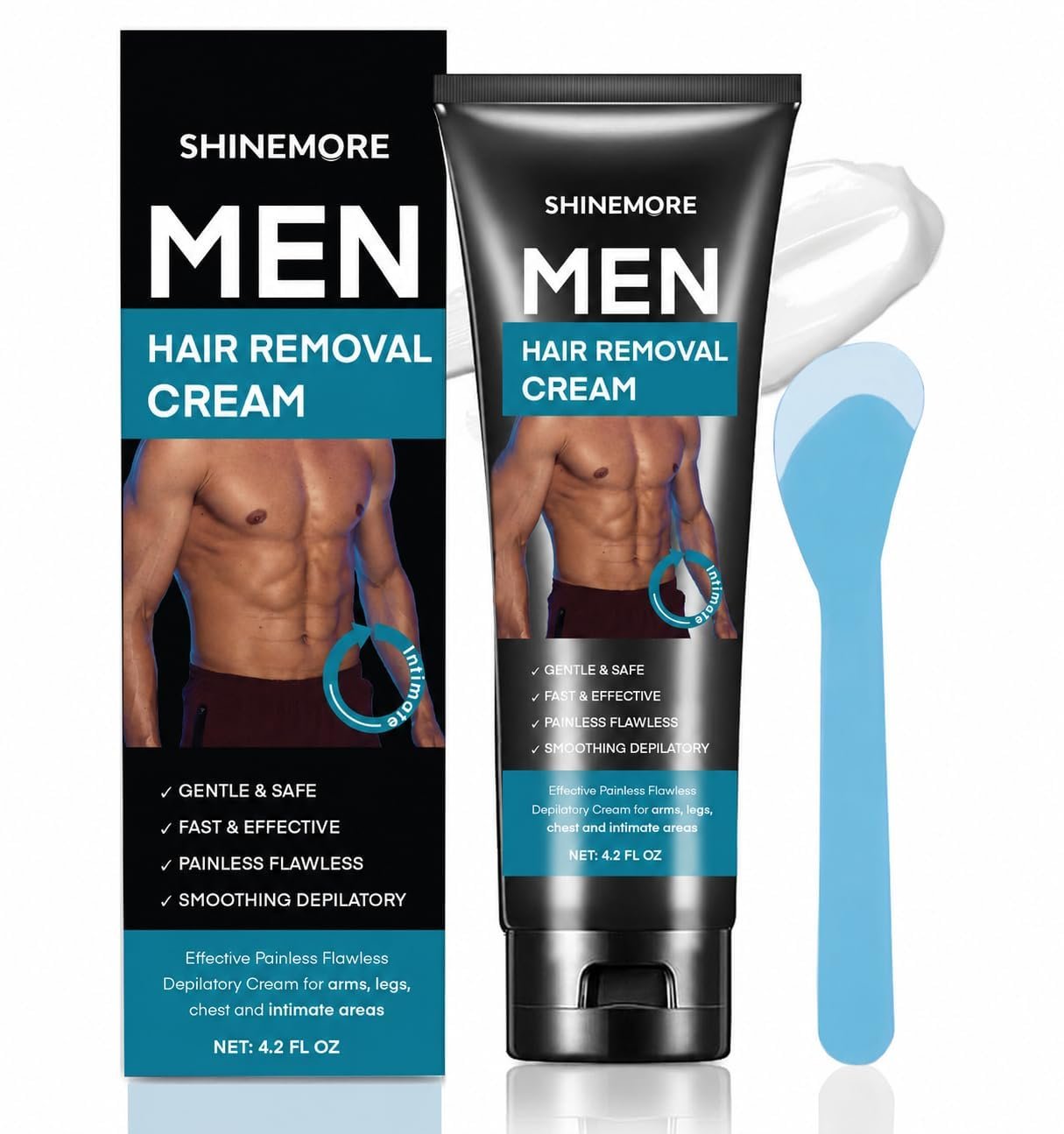 Intimate Hair Removal Cream for Men: Effective Painless Flawless Soothing Depilatory Cream for arms legs chest and Pubic Area – Suitable for All Skin Types 4.2OZ(120 Ml)