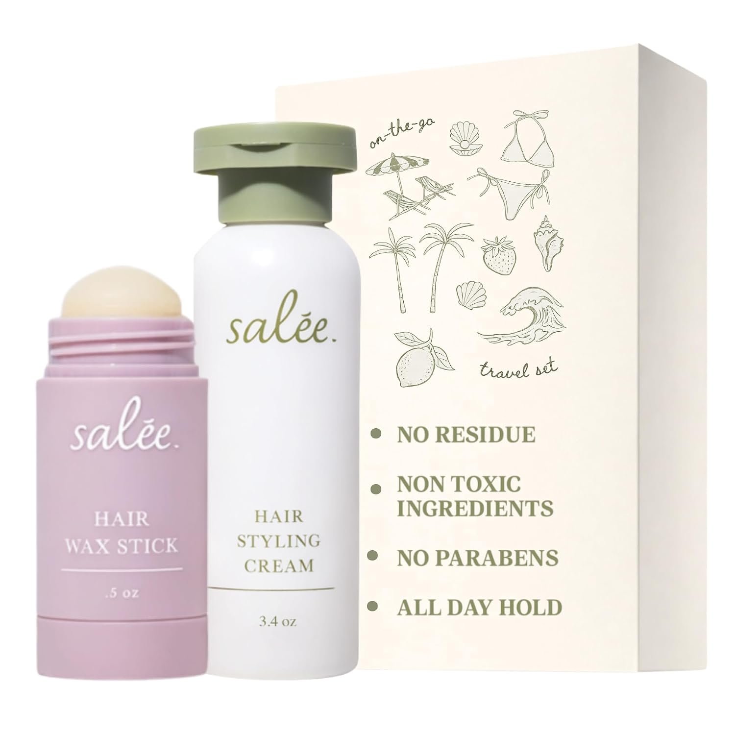 SALEE. – Hair Styling & Curl Cream + Wax Stick Duo Travel Size For Women & Kids | Define Curls, Anti-Frizz, Slick Back, Smoothing Cream & Flyway Tamer Wand for All Hair Types