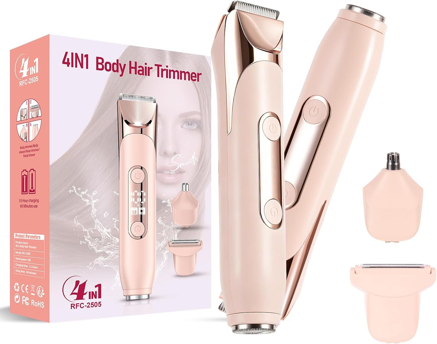 YHC 4-in-1 Bikini Trimmer, Dual-Head Waterproof Electric Razor for Women