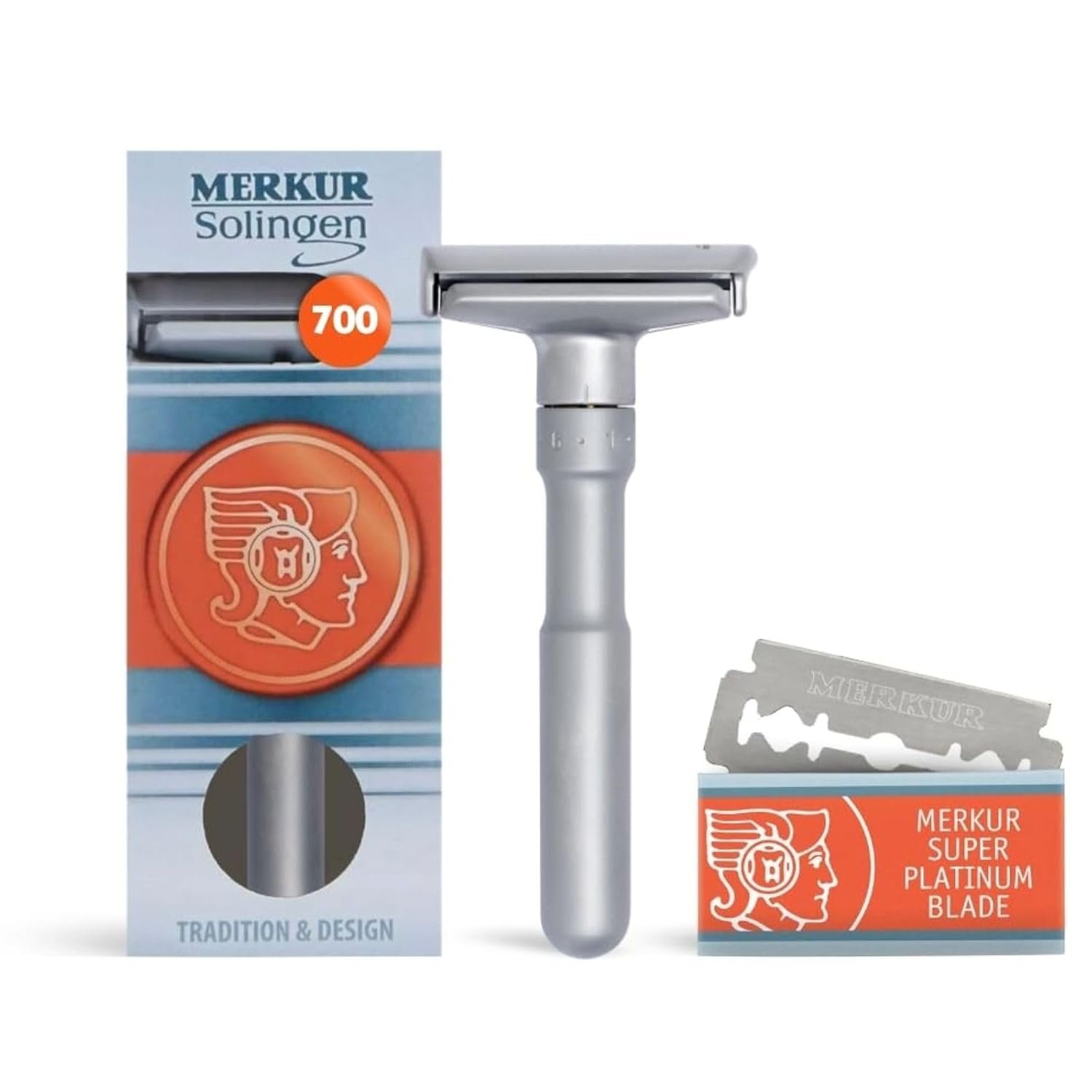 MERKUR FUTUR 700 Adjustable Double Edge Safety Razor – Matte Chrome, Adjustable Razor With Dial, Made in Germany, Plastic-Free, Snap-On Cap Design, Straight Bar