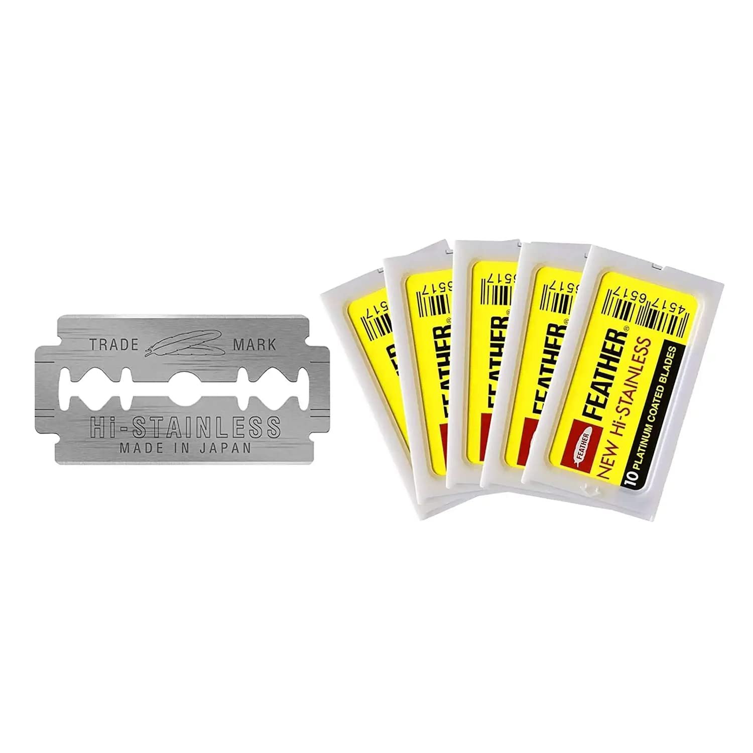Feather Double Edge Safety Razor Blades – (50 Count) – Platinum Coated Hi-Stainless Steel Razor Blades – Fits Most Safety Razors – Super Sharp for Close Shaves – Japanese Quality