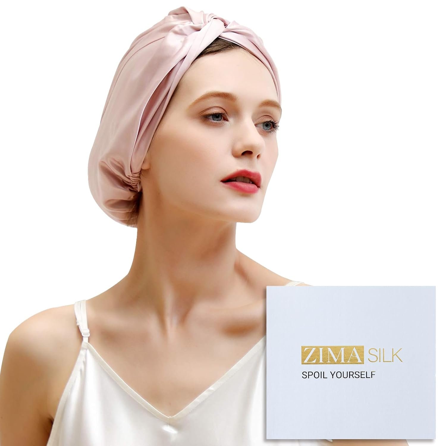 ZIMASILK 22 Momme 100% Mulberry Silk Bonnet for Sleeping Women, Pink