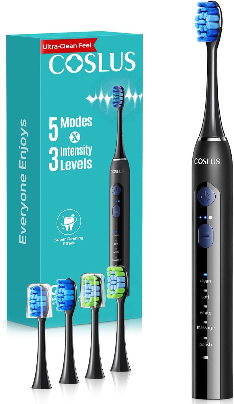 COSLUS C30 Electric Toothbrush for Adults, Ultra-Clean, 1PC, Black