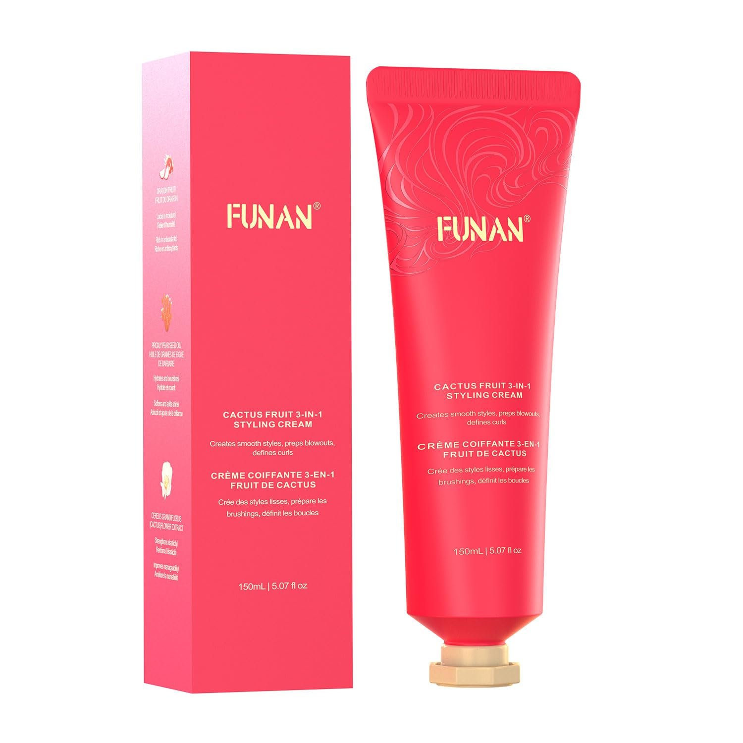 FUNAN 3-in-1 Hair Styling Cream, Non-Greasy for Women & Kids, Creates Smooth Styles and Defines Curls, No White Flakes Fly Away Hair Tamer, 5.07 fl oz