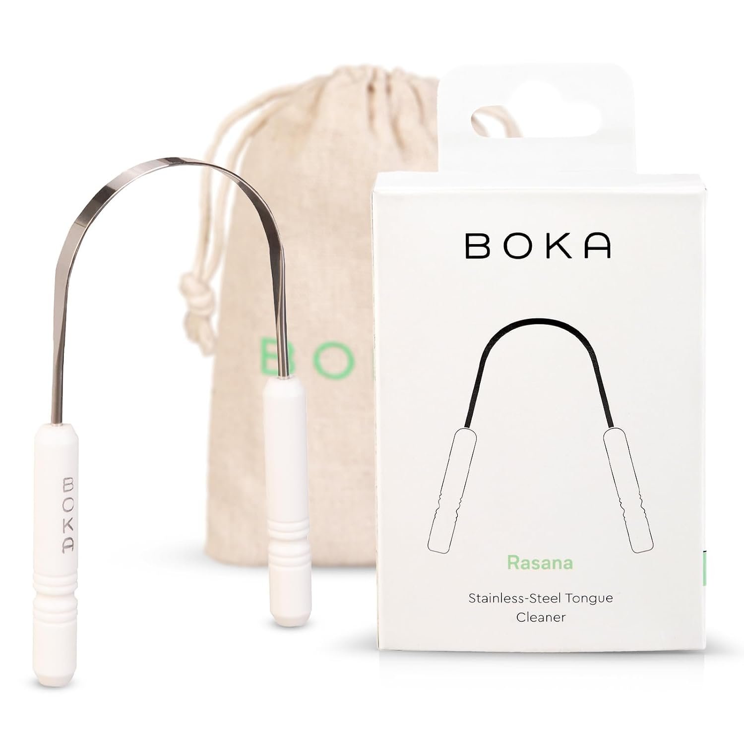 Boka Stainless Steel Metal Tongue Scraper with Travel Pouch 1Pack