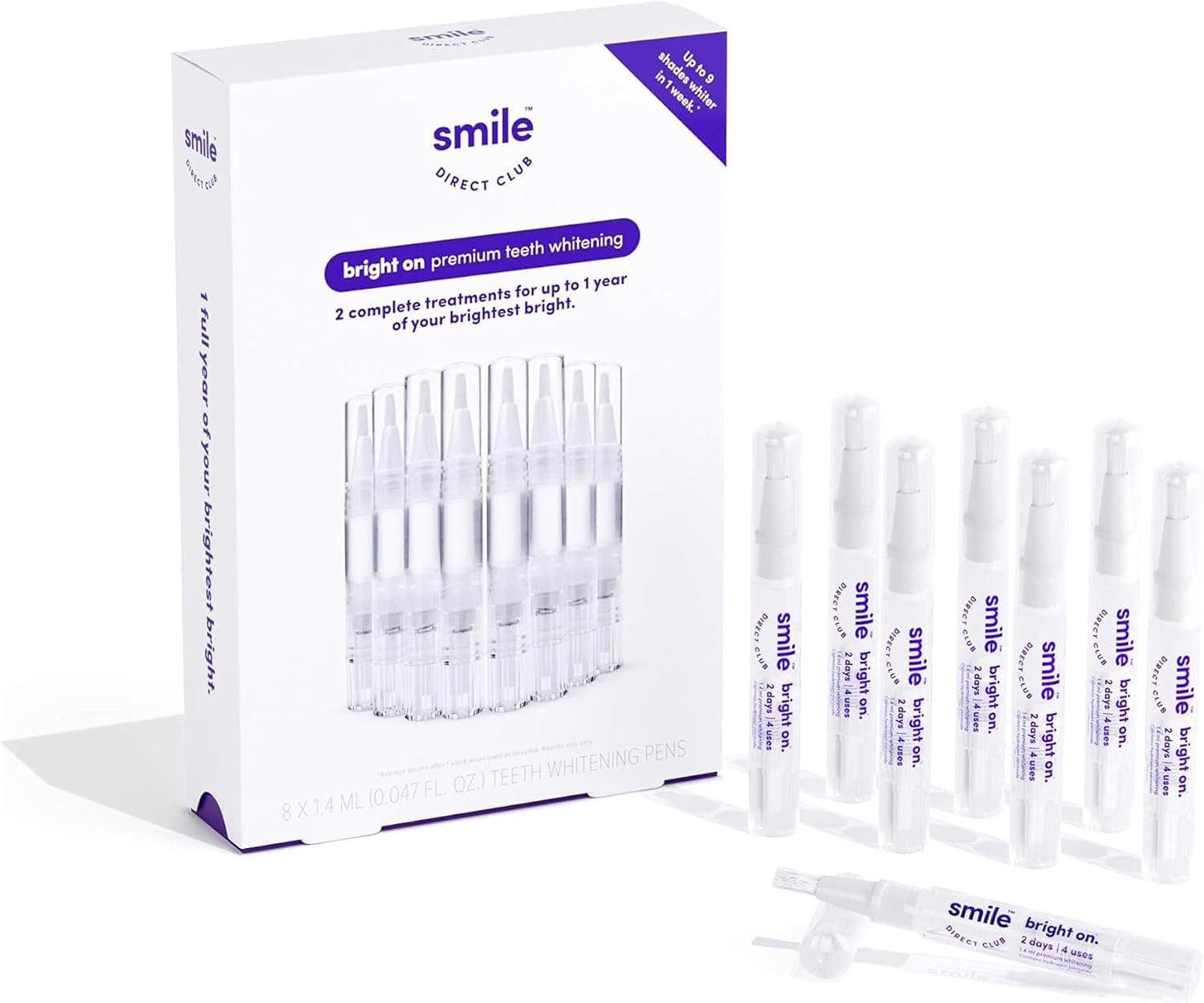 SmileDirectClub Teeth Whitening Kit – 8 1.4ml Gel Pens – Professional Strength Hydrogen Peroxide – Pain Free and Enamel Safe – Up to 9 Shades Whiter in 1 Week
