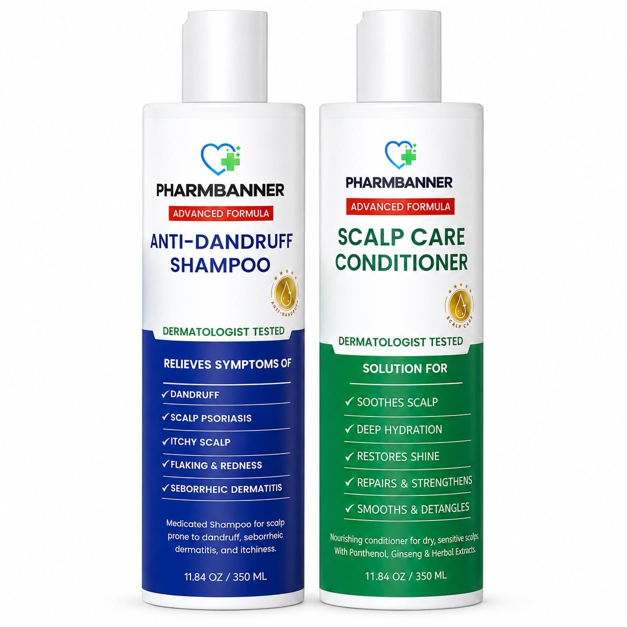 PHARMBANNER Anti-Dandruff Shampoo & Conditioner for Itchy, Flaky Scalp
