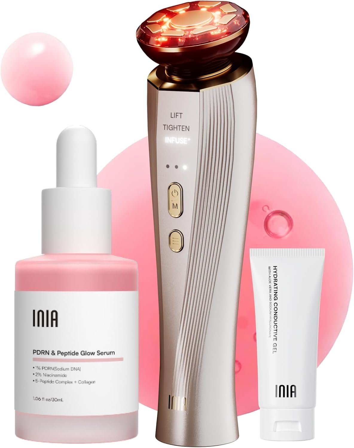 INIA FLARE 3-in-1 Microcurrent Facial Device Red Light Therapy for Face