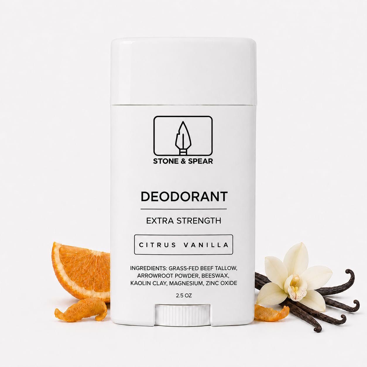 Stone & Spear Natural Tallow Deodorant, Extra Strength, Citrus Vanilla