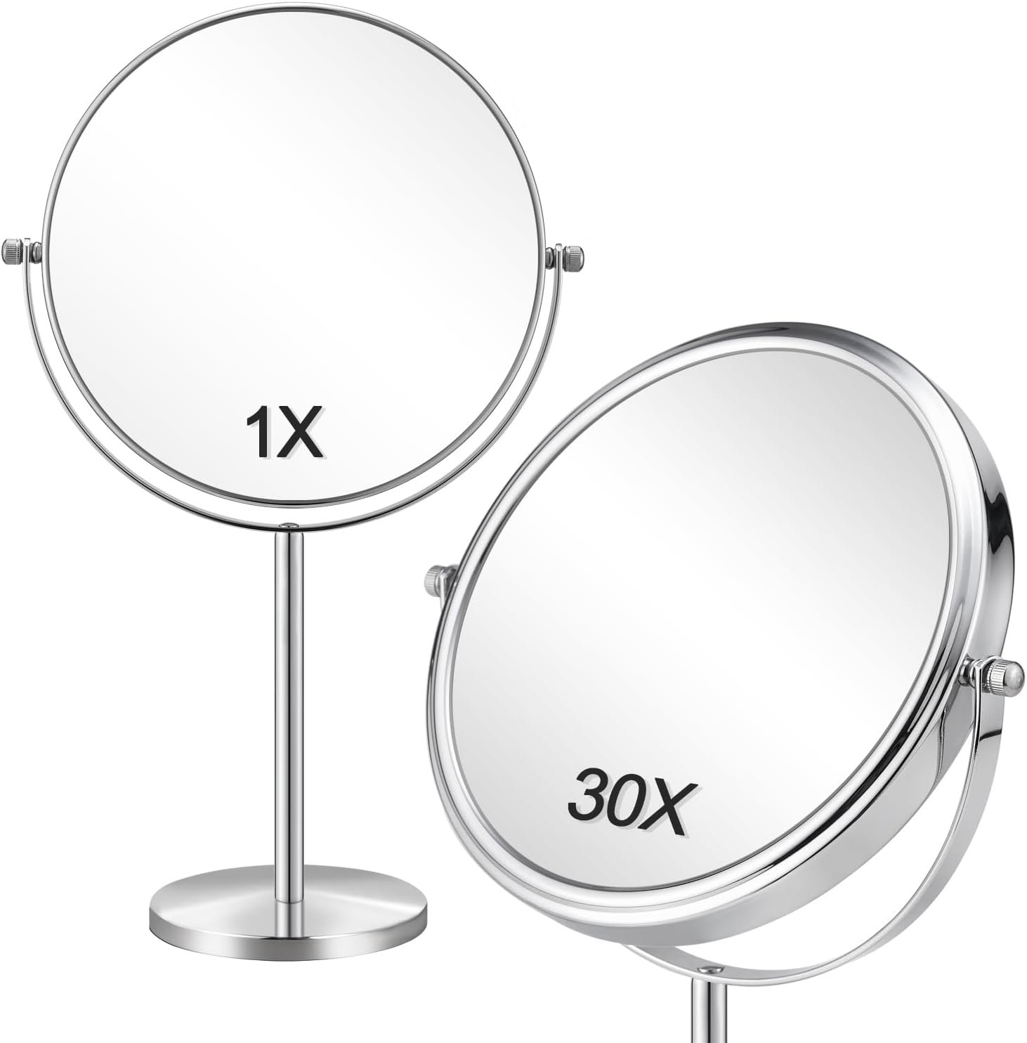 ALHAKIN 30X Magnifying Makeup Mirror, Double Sided Tabletop Mirror with Stand, 8 Inch Vanity Mirror with 360°Rotation for Bathroom, Chrome