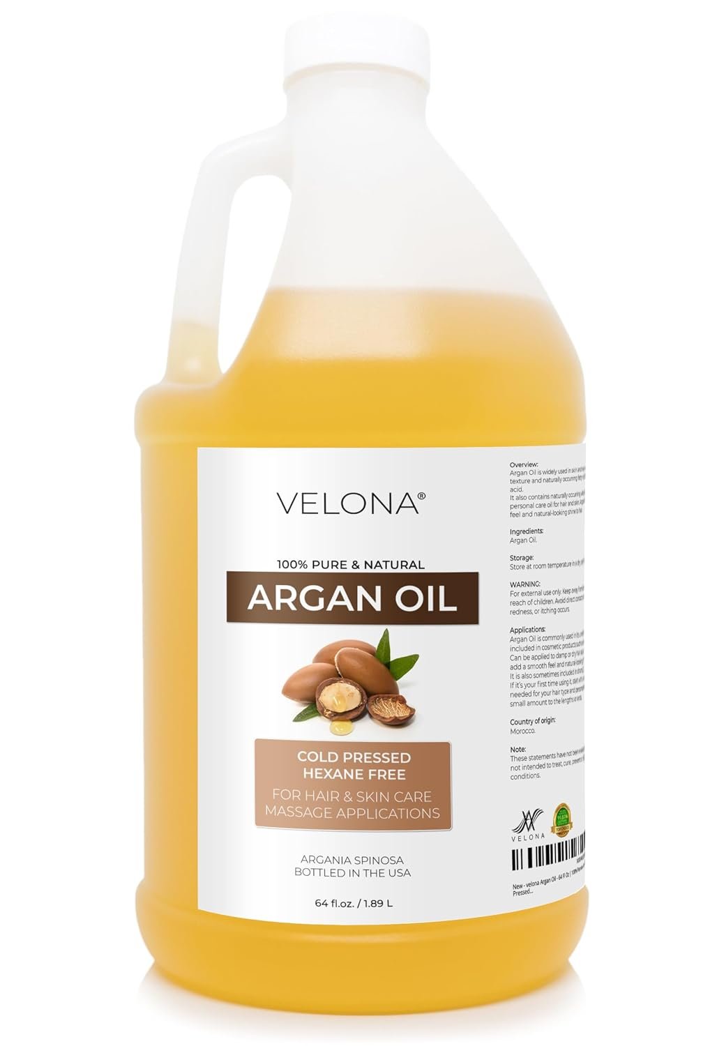 velona Argan Oil – 64 fl oz, Cold Pressed, Unrefined