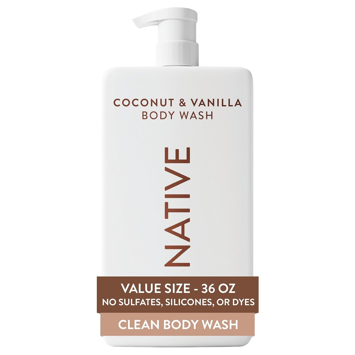 Native Clean Body Wash, Gentle & pH-balanced for Sensitive Skin, 24-Hr Freshness for Women & Men, Vegan & Cruelty-Free, Free of Sulfates, Parabens & Phthalates, Coconut & Vanilla, 36 oz