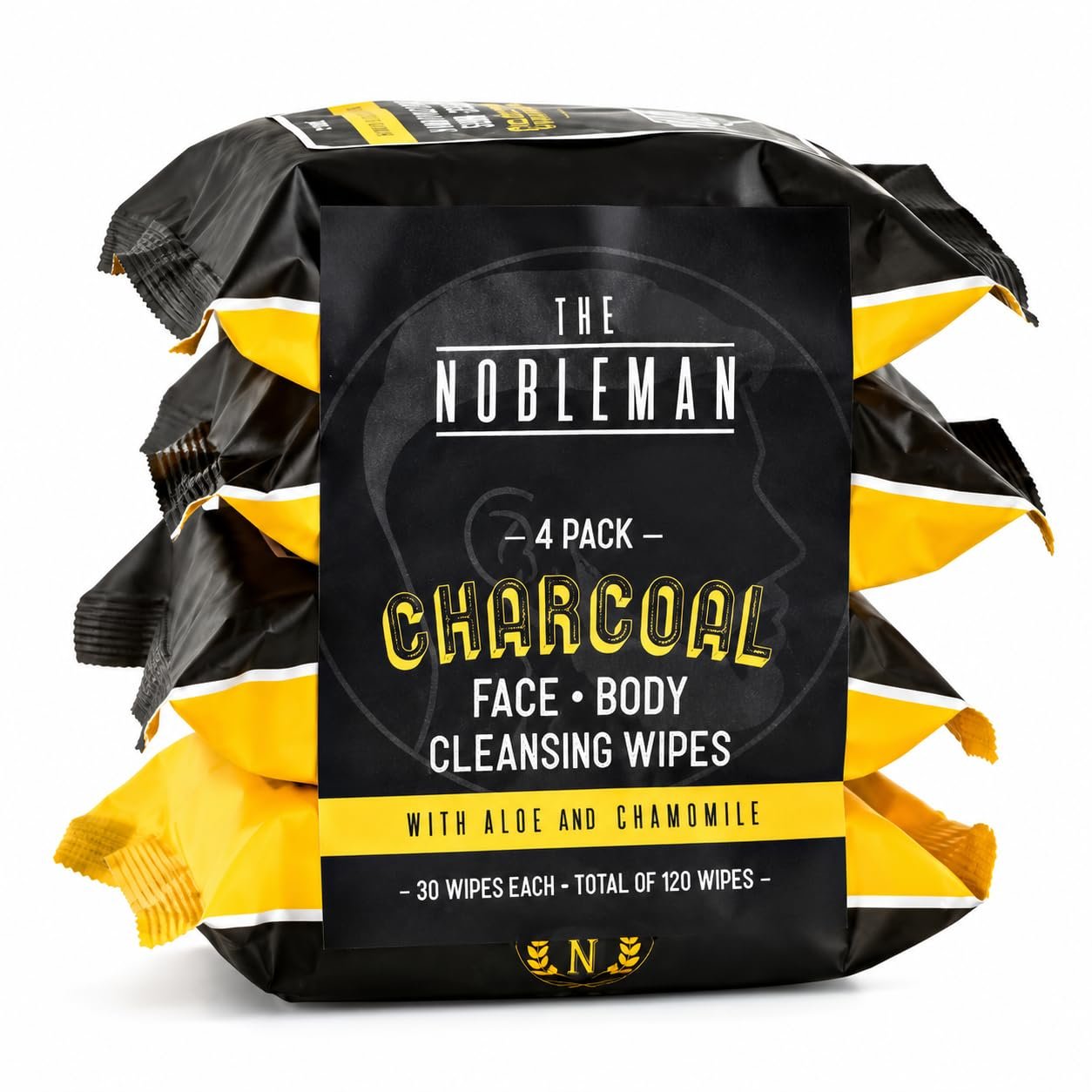 Men’s Charcoal Face + Body Cleansing Wipes – 4 Pack (120ct)