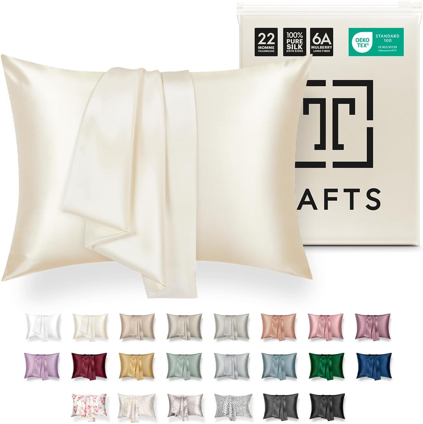 Tafts Pillow Cases – 22mm 100% Pure Mulberry 6A Silk Pillowcase for Hair & Skin with Zipper Closure, Cooling, Natural, Organic, Double Sided Silk Pillow Case (Ivory White, Queen 20×30 1pc)