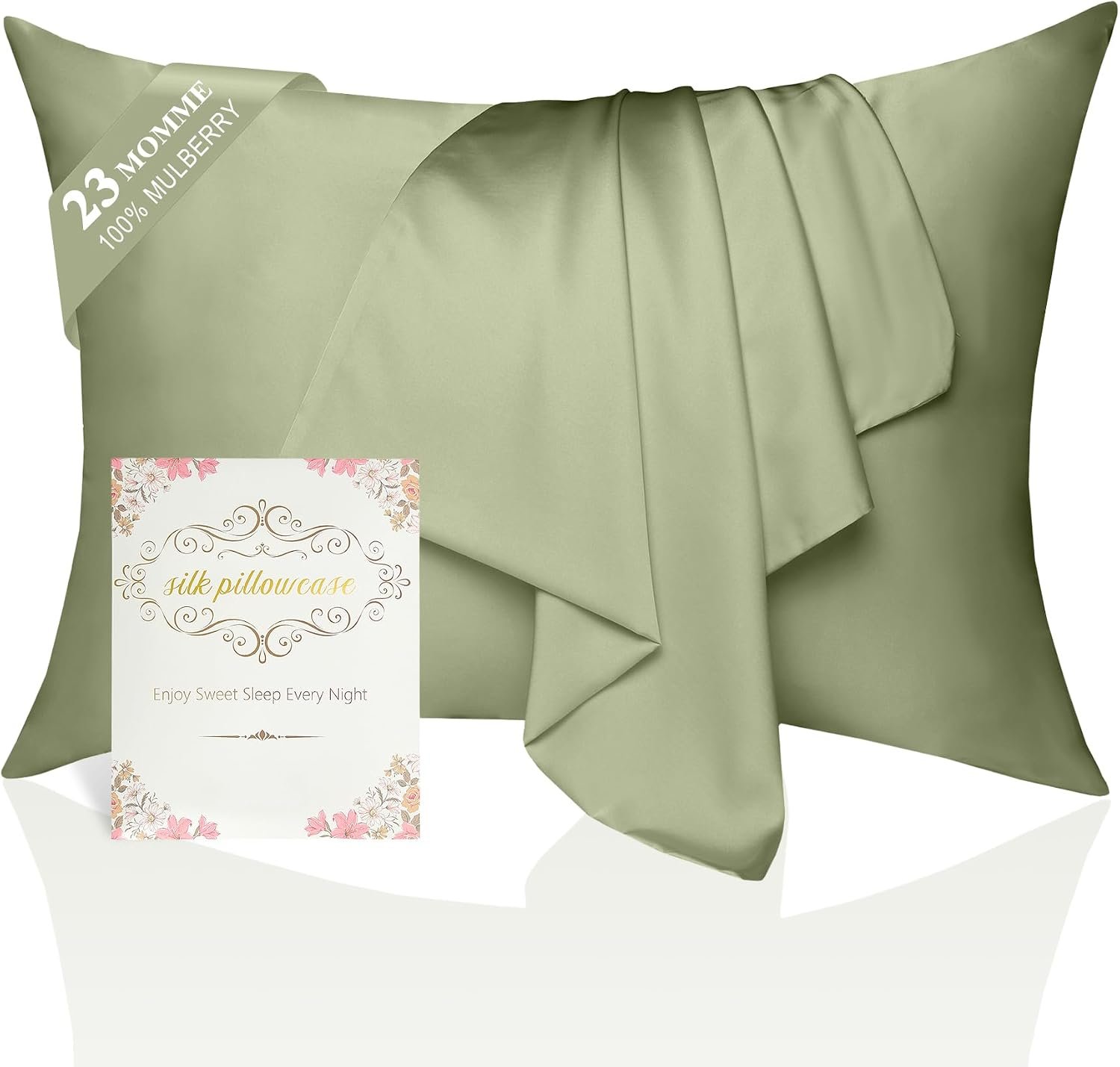 100% Mulberry Silk Pillowcase 2 Pack for Hair and Skin,Standard Size 6A Grade 23 Momme Pure Natural Silk Pillow Case,Soft Silk Pillow Cases with Hidden Zipper (Sage Green, Queen (20”×30”))