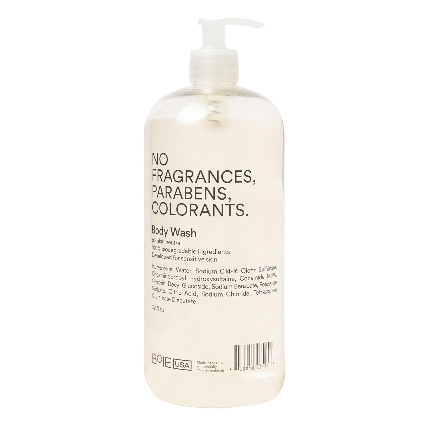 Boie USA Body Wash for Sensitive Skin, Fragrance-Free for Men and Women