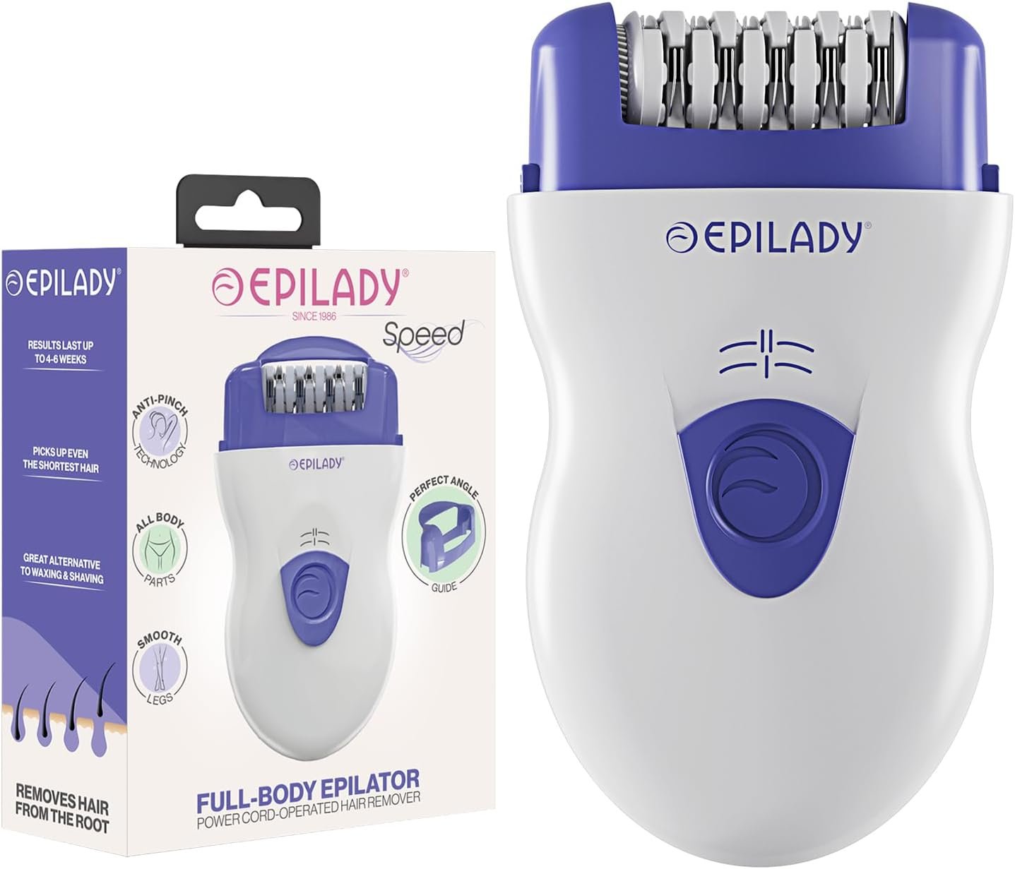 Epilady Speed Purple Corded Epilator for Women, Root Hair Removal, 2 Speeds