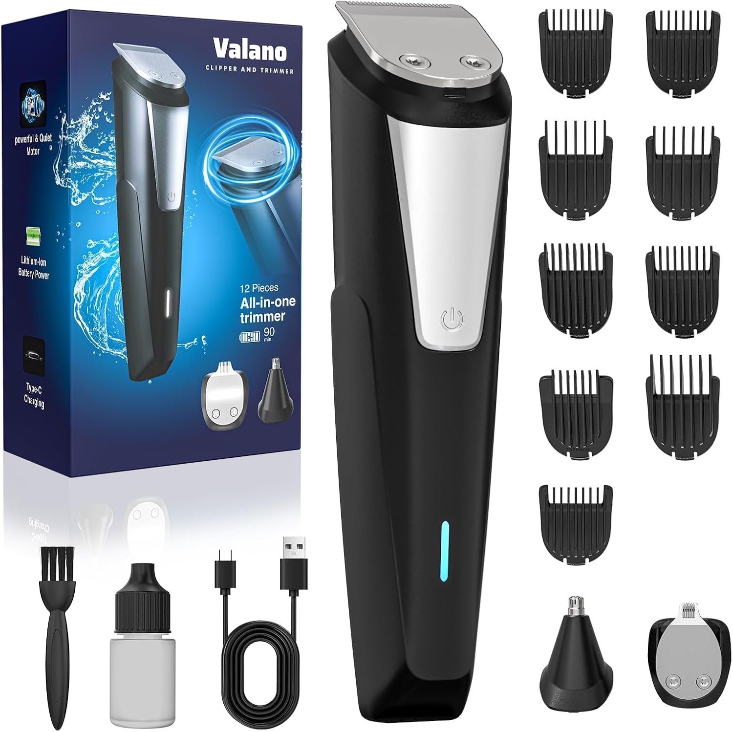 Valano Beard Trimmer Hair Clippers for Men All-in-One Self-Sharpening Electric Men’s Cordless Rechargeable Mustache Grooming Kit Gift for Ear Nose Body Public