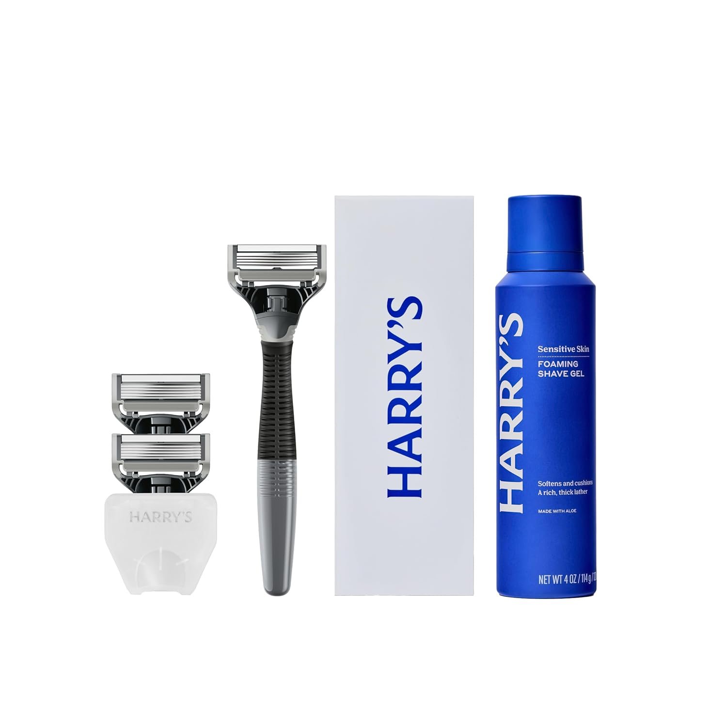Harry’s Original Shaving Kit for Men – Razor Handle, 3 Refills, Shave Gel