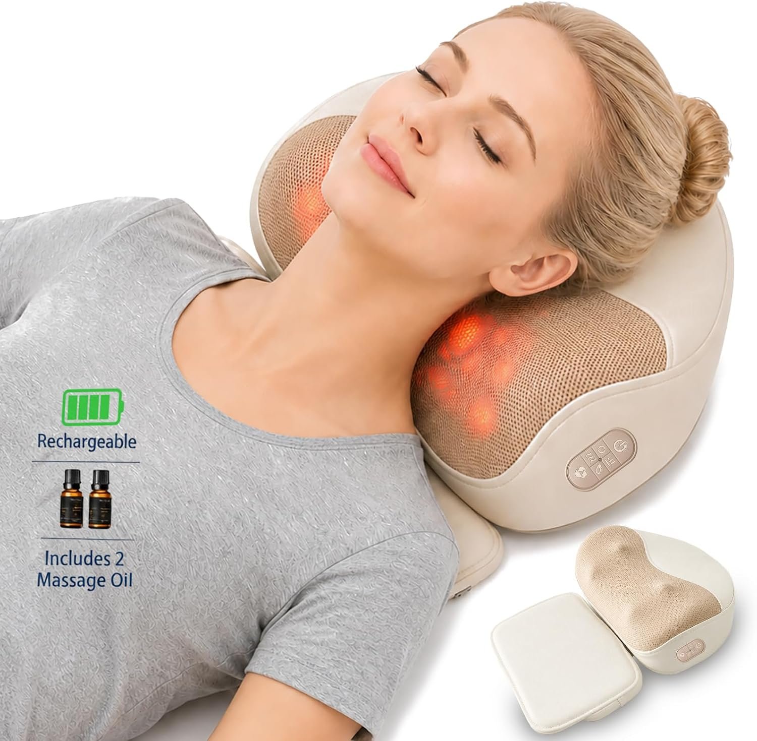 Cordless Neck Massager Pillow with Heat, Deep Tissue Cervical Massage