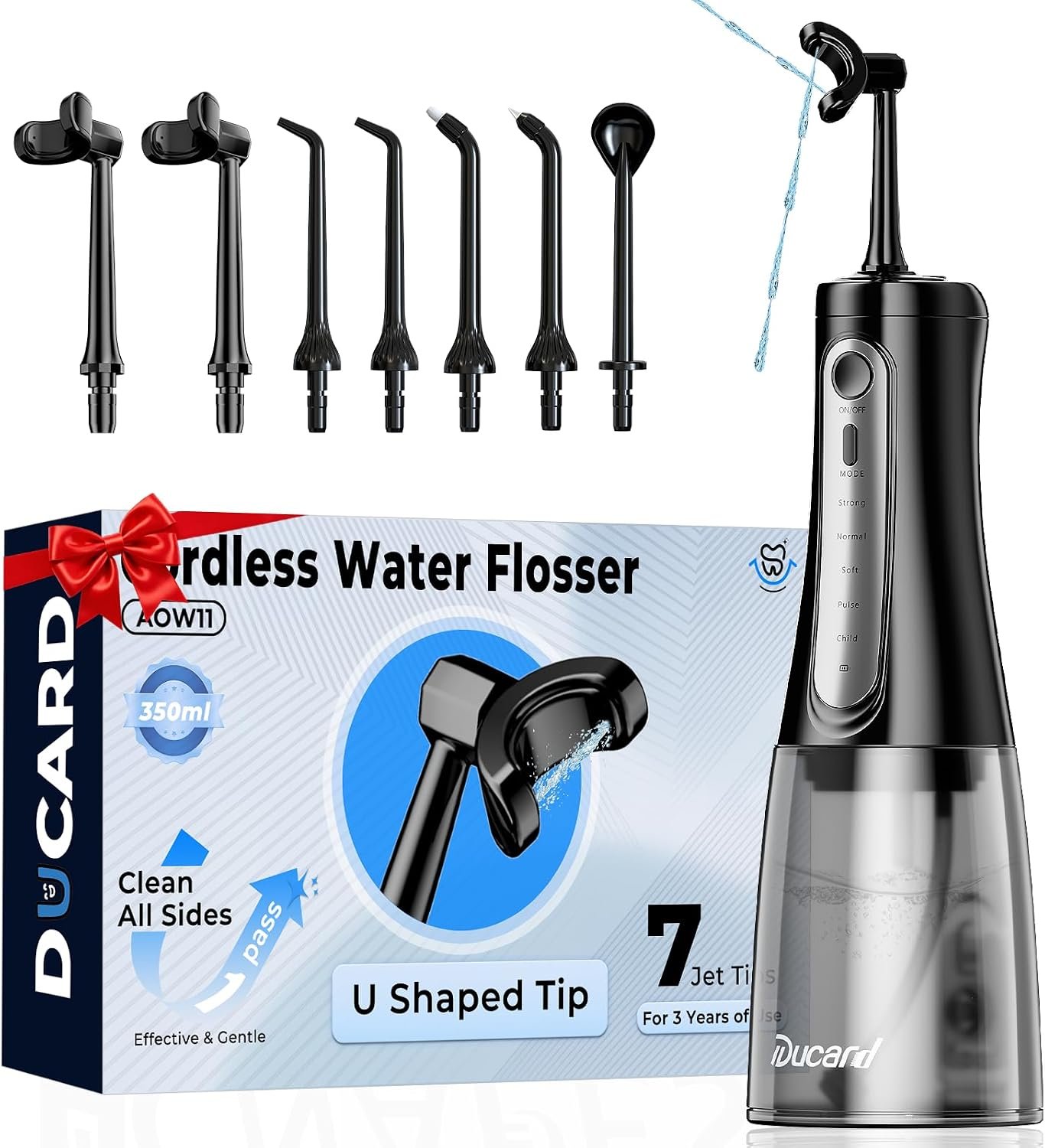 Cordless Water Flosser with U-Shaped Nozzle, 350ML Tank, 7 Jet Tips