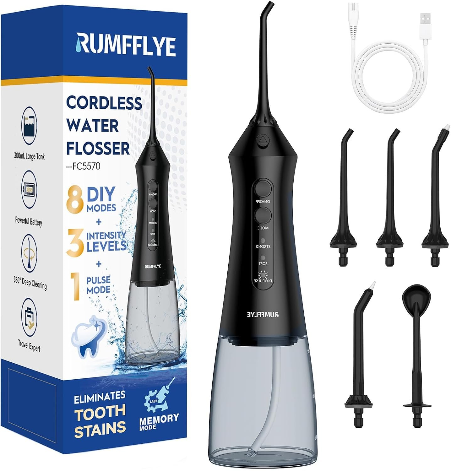 Water Dental Flosser Portable Cordless Oral Irrigator, Black