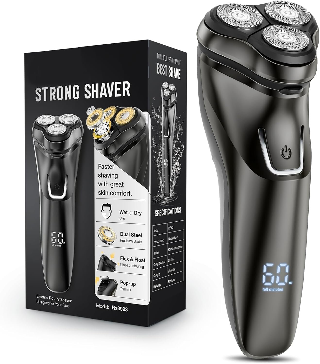 Electric Razor for Men Waterproof: 4D Floating Rotary Shaver Wet or Dry