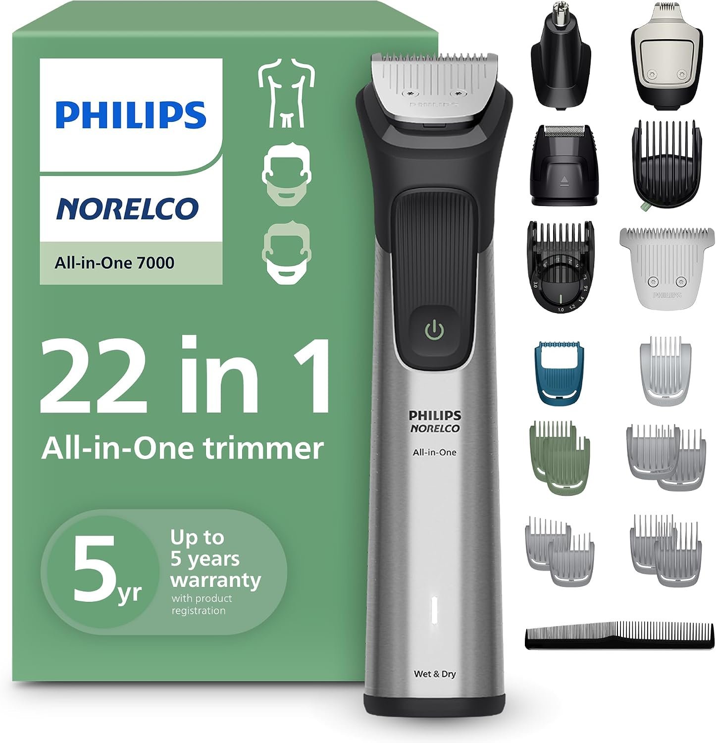 Philips Norelco All-in-One 7000 22-in-1 Trimmer, Face, Hair & Body, Steel